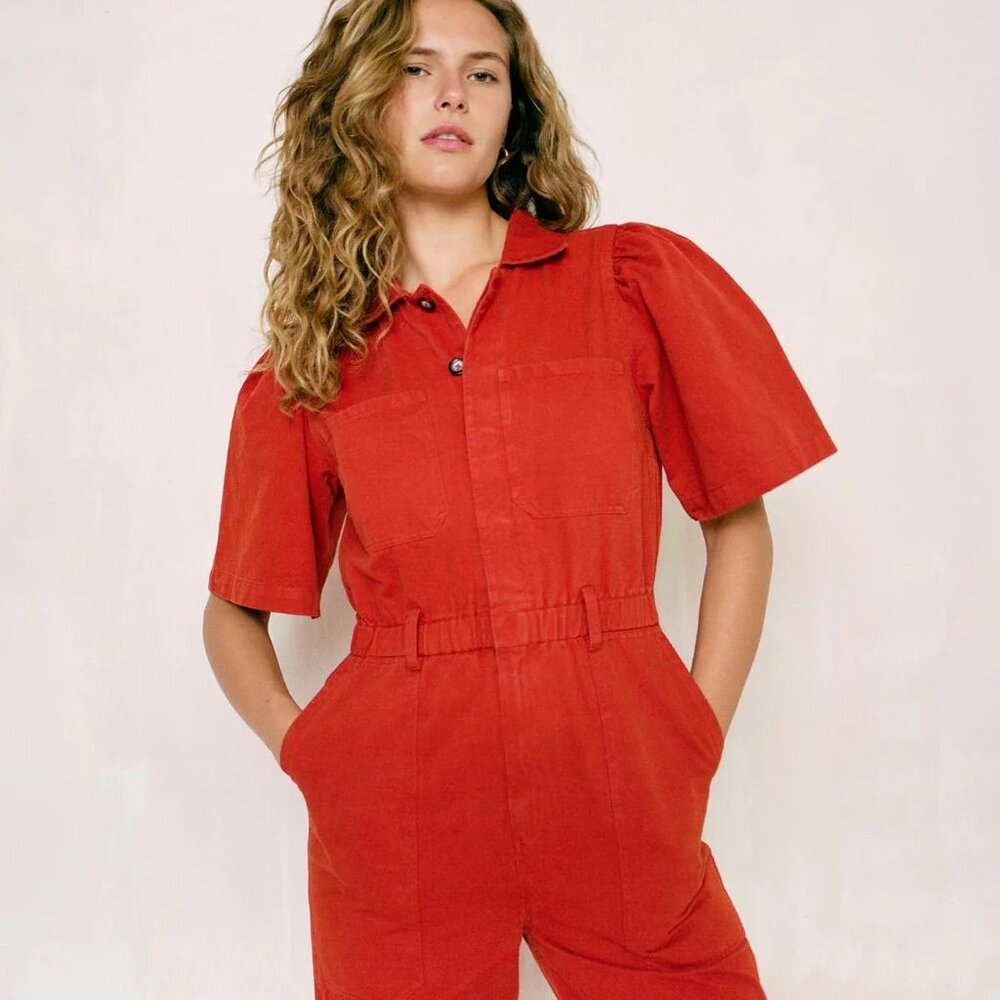 Christy Dawn Organic Cotton Utility Jumpsuit Red Size S Worn Once